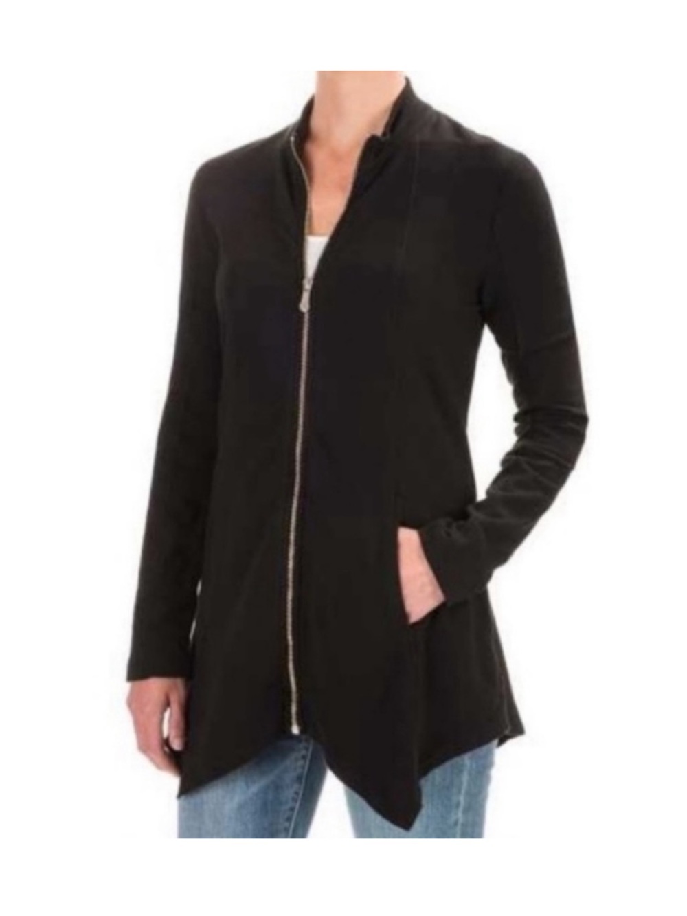 XCVI Asymmetric Full Zip Long Line Black Aria Jacket Size Large Lagenlook